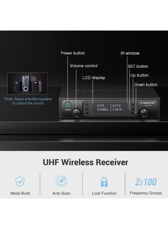 Phenyx Pro PTU-71 New UHF Wireless Microphone System – Professional Multi-Channel Cordless Handheld, Bodypack, Lapel & Headset Mic Set For Long-Range Performance, PA System, Church, Presentations & Events - Image 4